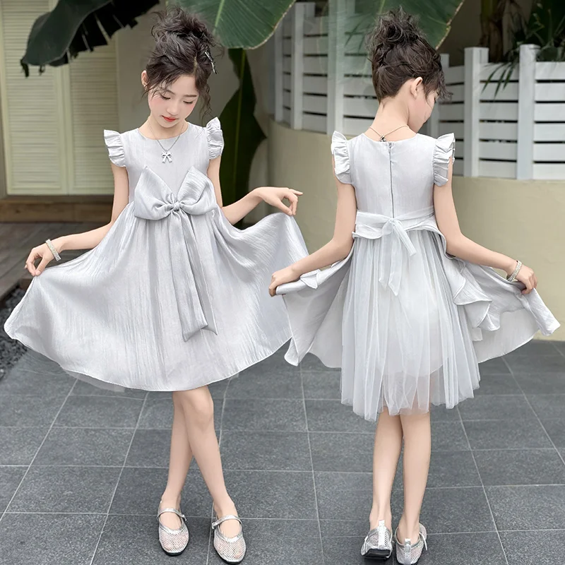 Girls Sweet White Wedding Dress Little Fairy Formal Gown Photograph Wear Children Evening Suit Kids Birthday Costume