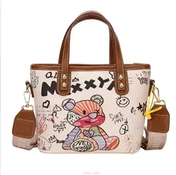 Fashion Handbag For Women Versatile Personalized Graffiti Shoulder Bag Cartoon Bucket Bag Storage Wallet