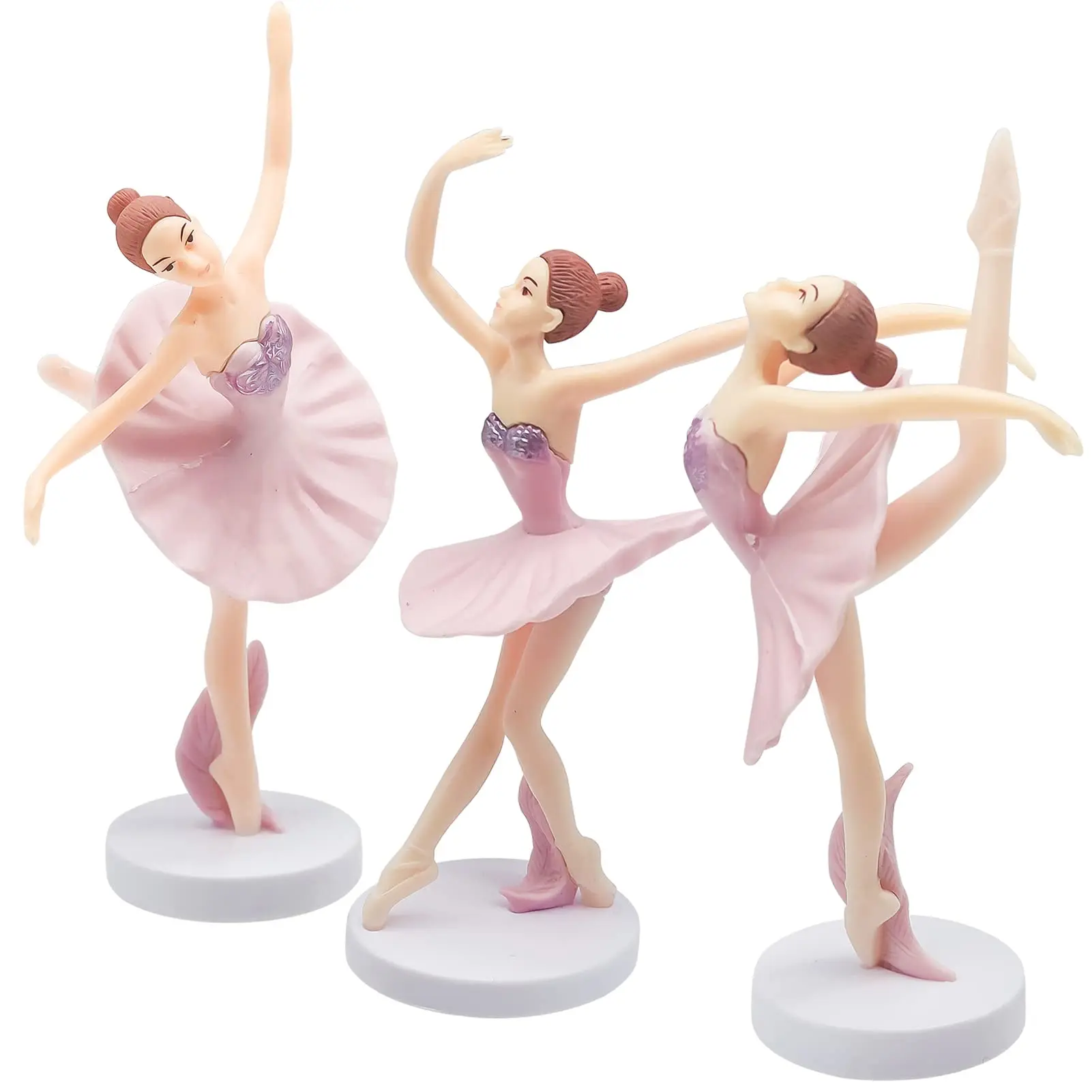 3pcs Ballerina Girl Figurine Pink Dancing Cake Topper Wedding Decors Baby Shower Kids Girl Dance Birthday Party Decorations