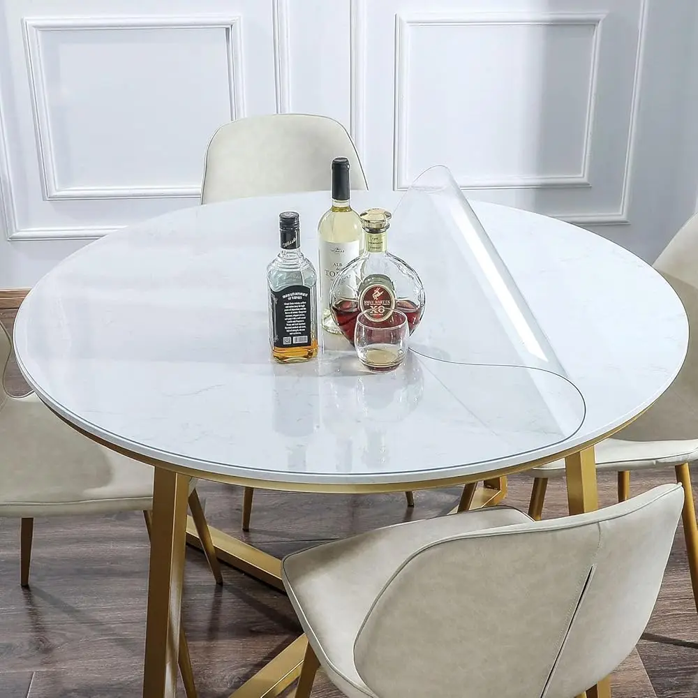 

46 H Round Clear Dining Room Table Protector 1.5Mm Thi Plastic Vinyl Table Pad Cover For Coffee End Side Table Writing Desk Bar