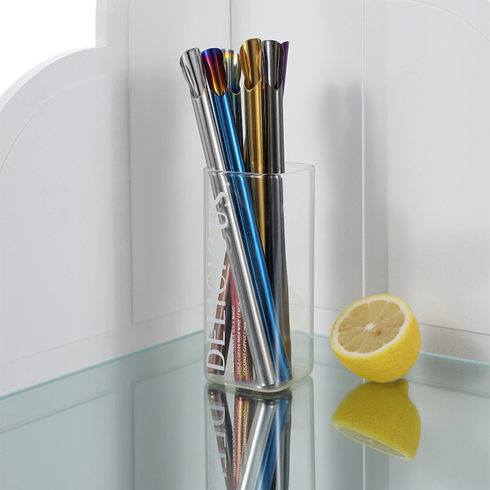 

4 Pcs Stainless Steel Straws Reusable Metal Drinking Stirrer for Bubble Tea Smoothies Parties Picnics Office Use Bar