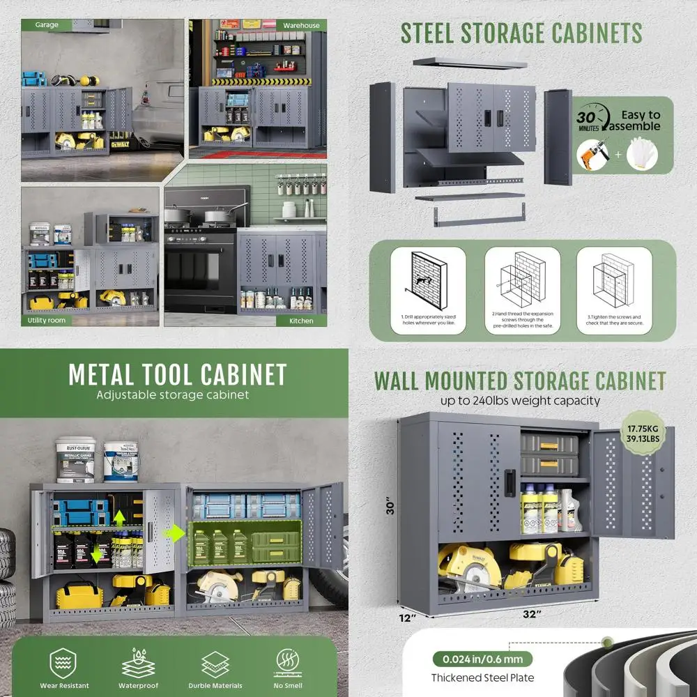 

Heavy-Duty Steel Wall Cabinet with Adjustable Shelves for Garage, Workshop, and Kitchen Storage