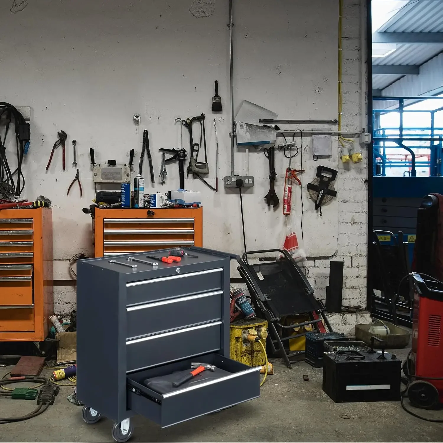 

Chest with Wheels & Lock & Key, Heavy Duty Cart Rolling Tool Box on Wheels, Metal Storage Cabinet