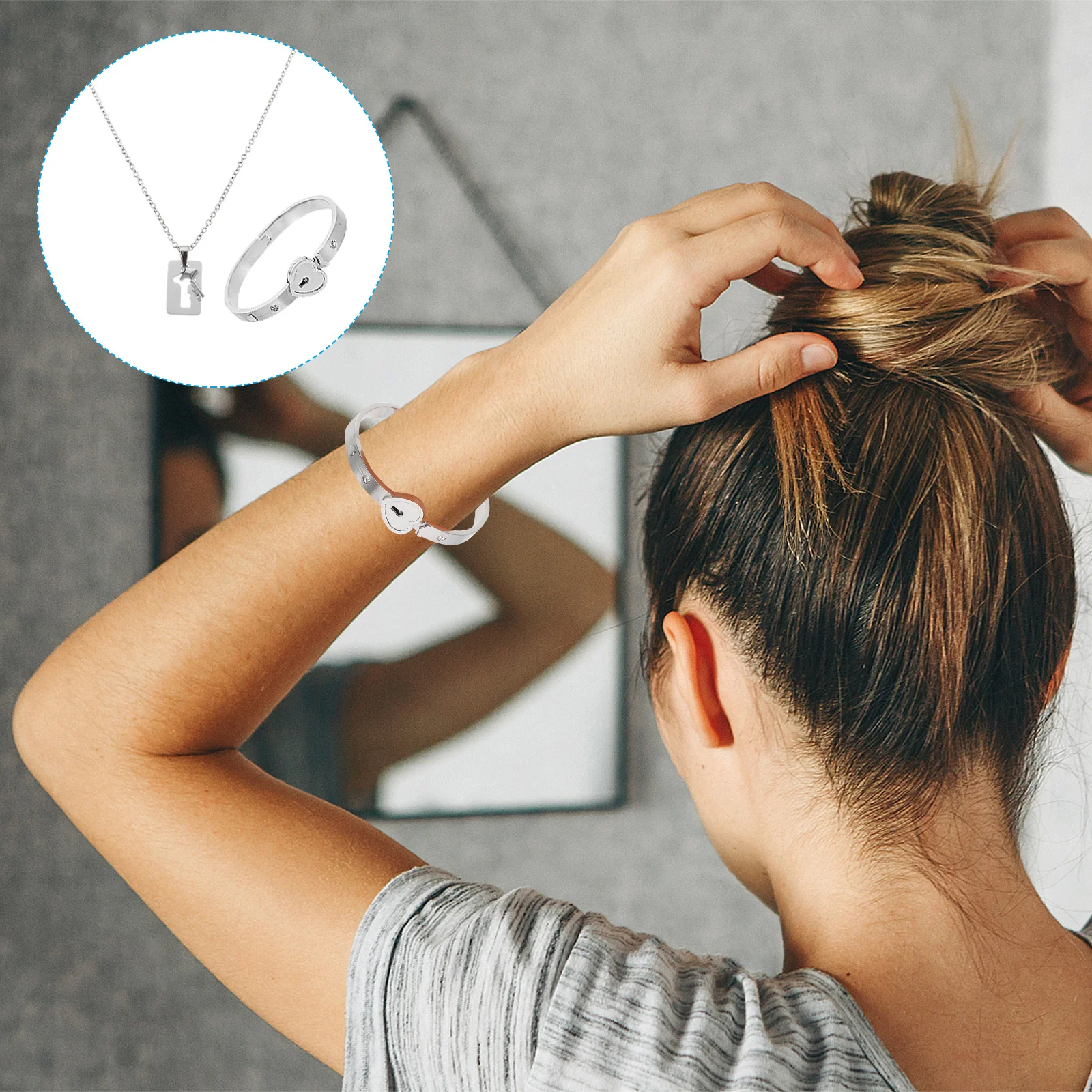 

1 Set Love Lock Necklace For Couples Matching Bracelet Necklace Set Durable Jewelry Gift For Her Lover Pendant Chain Couple