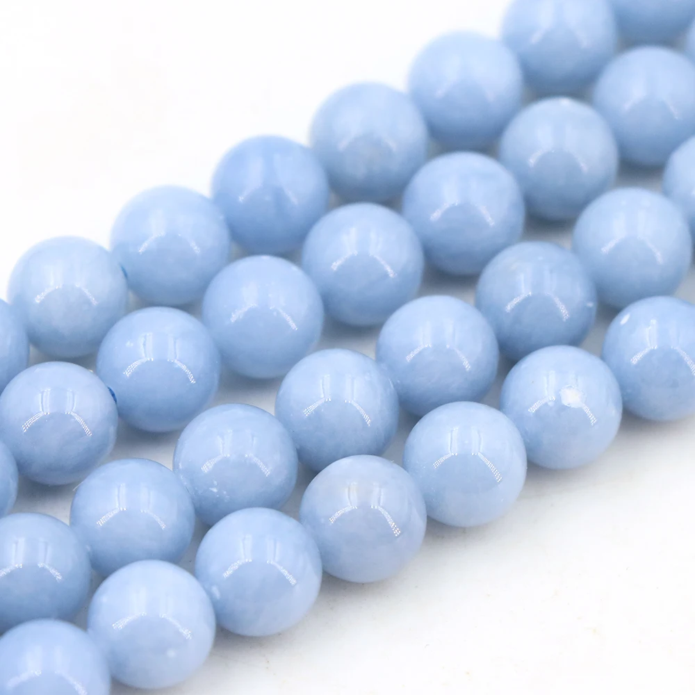 غرامة AAA + الطبيعية الأزرق انجليت حجر مستدير الخرز لصنع المجوهرات قلادة سوار ذاتي الصنع المواد 4/6/8/10/12 مللي متر ستراند 15''