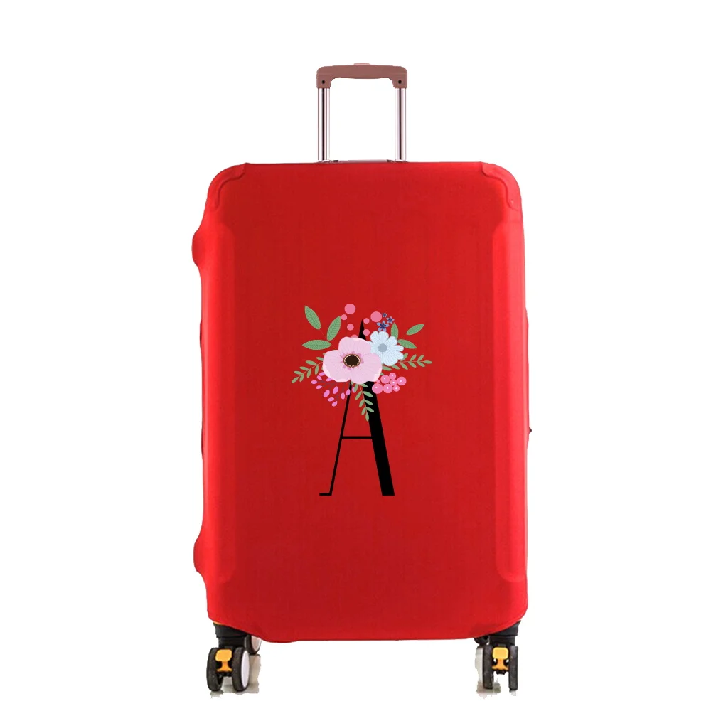 Luggage Cover Protector Elastic Dustroof  Suitcase Dust Cover Fit 18-28 Inch Trolley Baggage Flower and Black Letter Pattern