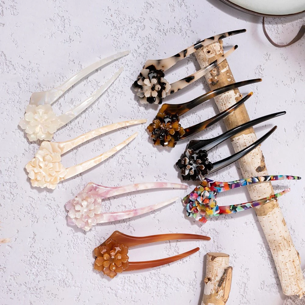 Fashion Hair Comb Jewelry Colorful Acetate, Women Hair Combs Tortoiseshell Accessories, Hair Fork Wo-Prong, Ornamental Updo Comb