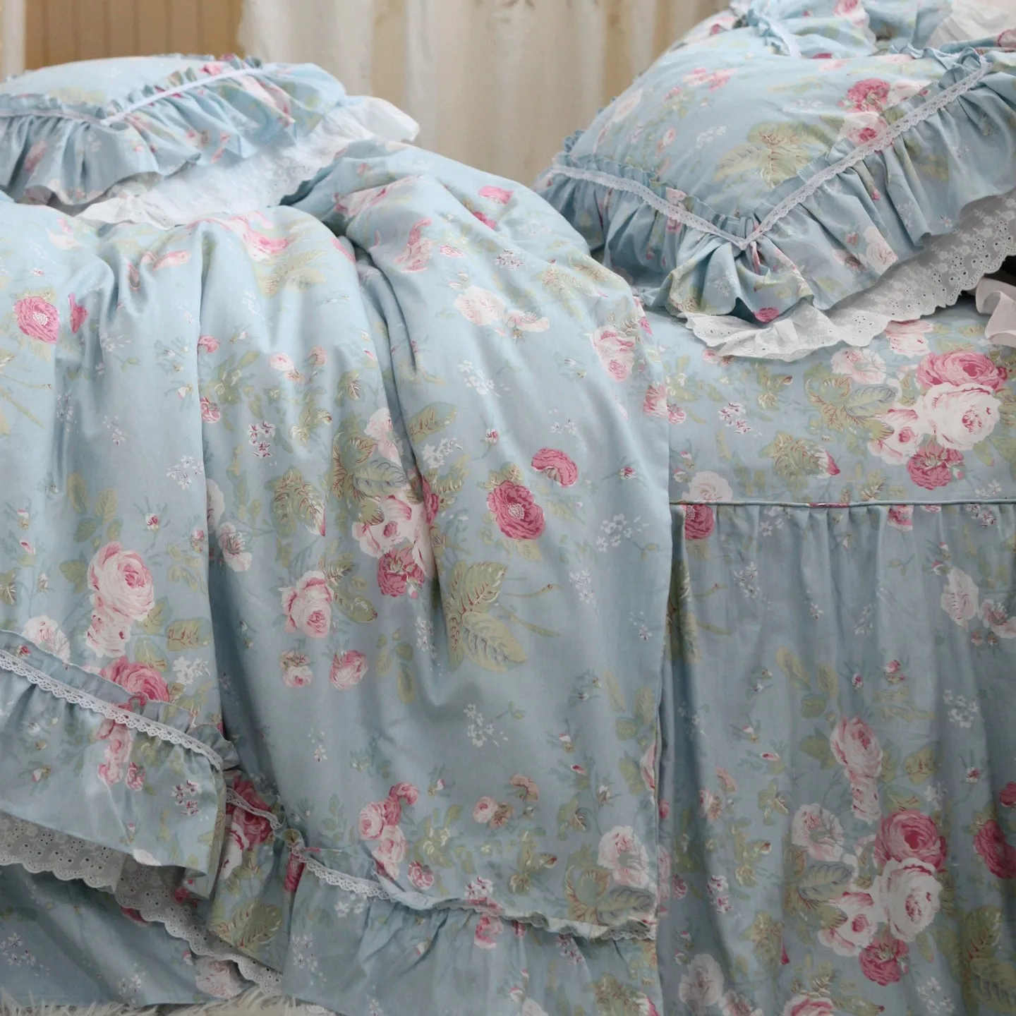 Provence Ruffled Lace Handmade Cotton Bedding Set Elegant Bedroom Decor for Feminine Romantic Soft Breathable Duvet Cover