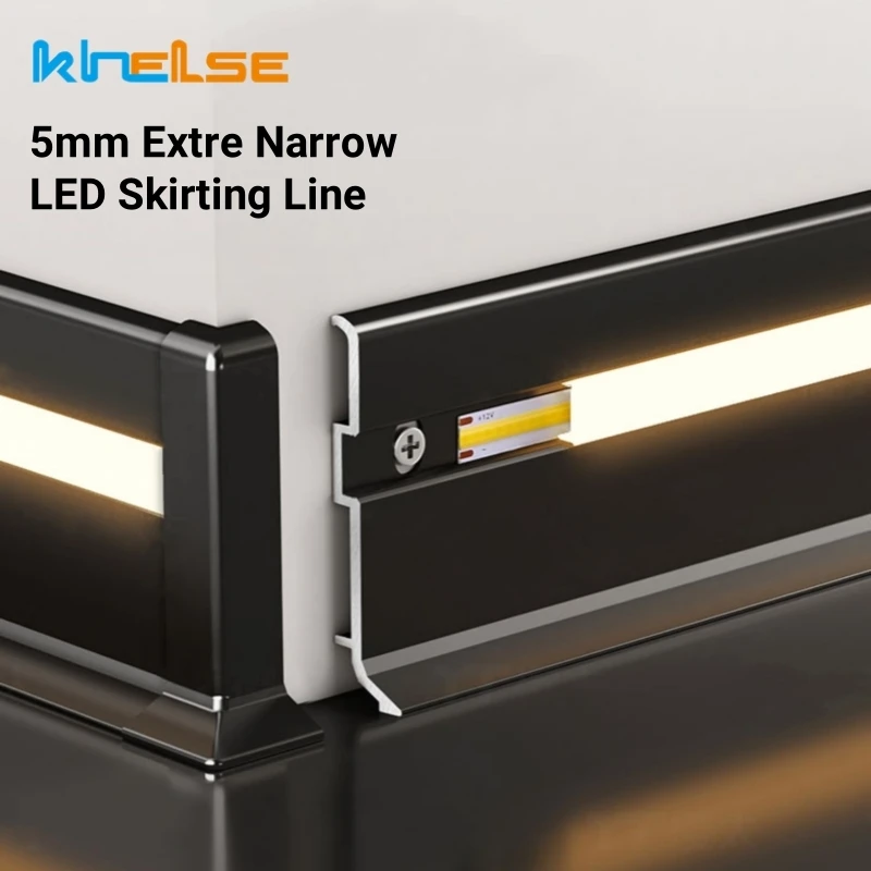 5mm Super Narrow LED Skirting Accessories H4/6/8cm Floor Wall Baseboard Connector Angle Internal External Corner End Cap 7 Color