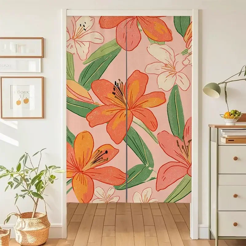 Boho Floral Pattern Shower Curtain Bathroom Door Curtain Tropical Flower Design Waterproof Home Decor