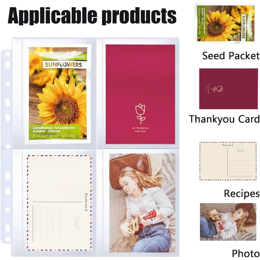 30パック 120ポケット 種子パケットバインダー スリーブ ガーデンシードストレージオーガナイザーページ 3リングバインダー用 スロットサイズ3.5インチ×5インチ 種子用