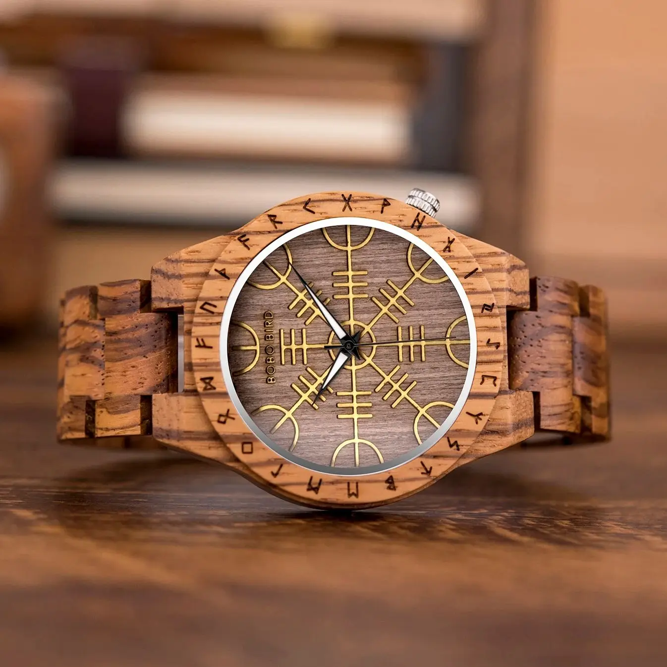 BOBO BIRD Viking Man Watch Wrist Watches For Men Luxury Stylish Watch Wood Strap Wristwatch Male Timepieces Customize Wood Box