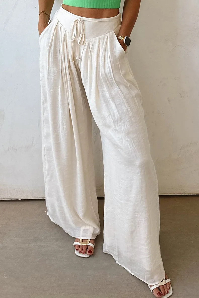

Solid Color White Casual All-match Women's Pants Loose High Waist Fashion Summer Trouser Nylon Blend 2025 New Woman Clothing