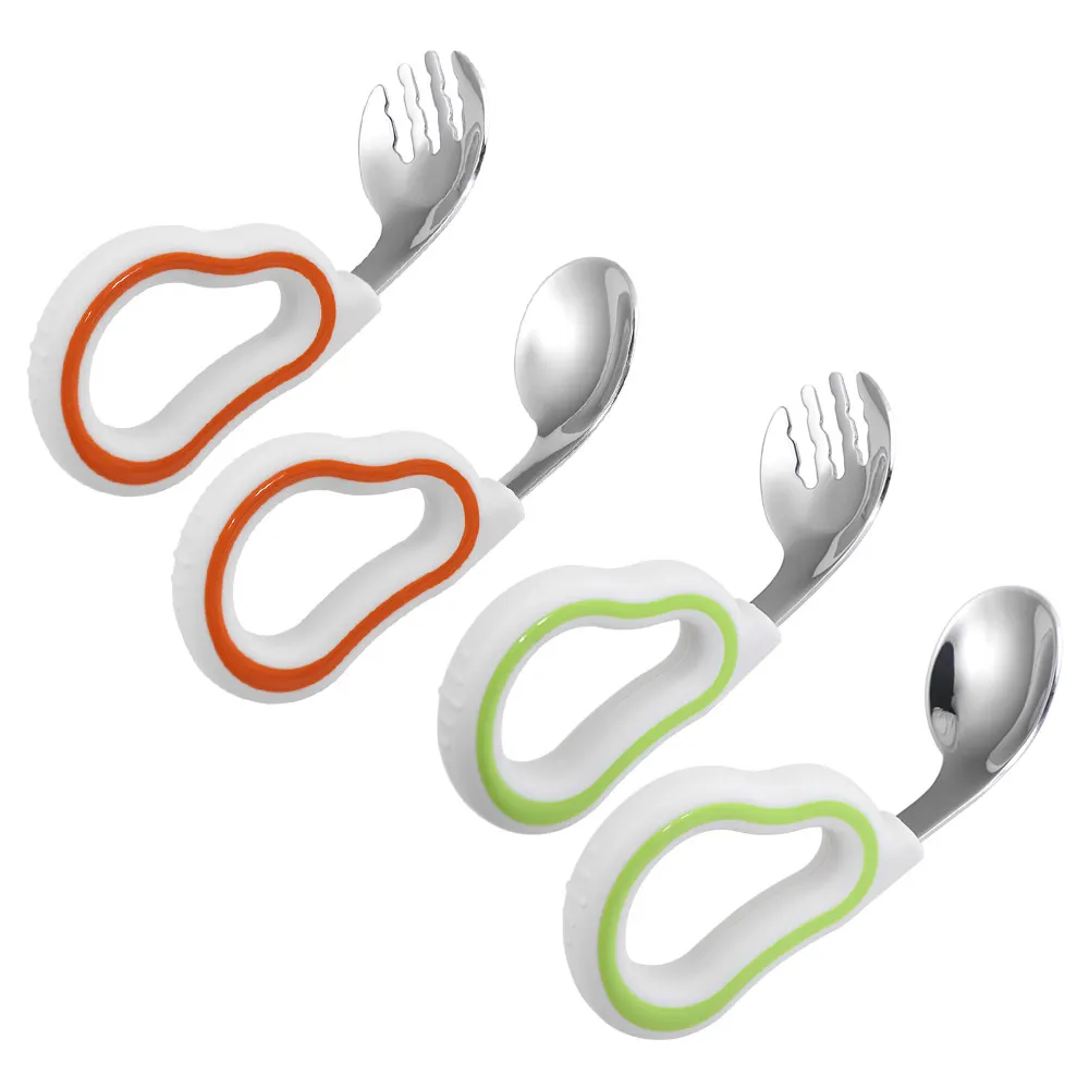 

Силиконовый набор вилок и ложек для самостоятельного кормления, детские столовые приборы из нержавеющей стали 316 с коробкой для хранения, безопасная детская посуда