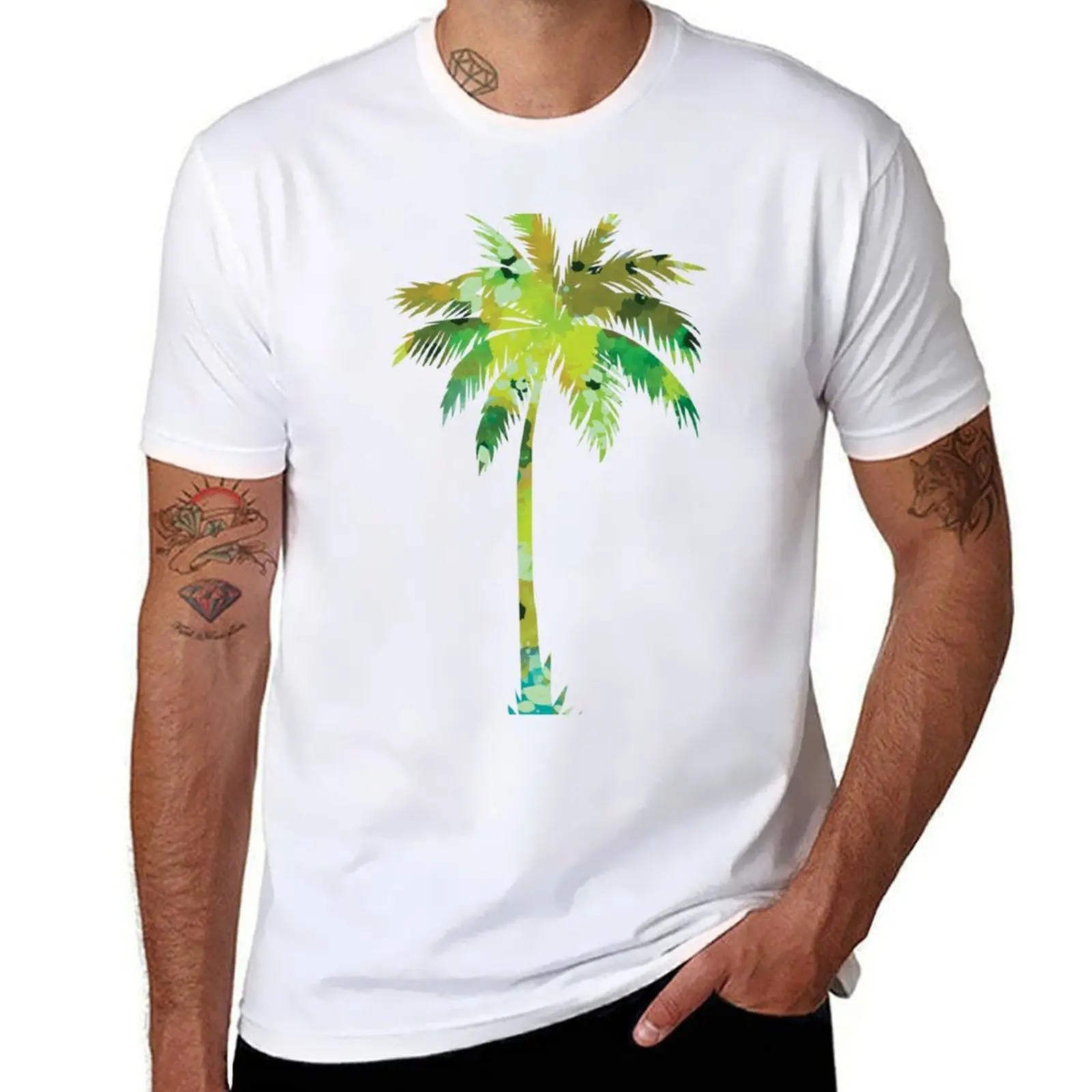 

Palm Tree with green pattern T-Shirt t shirts for man pack white funny t shirts man cotton t shirts high quality T-Shirt
