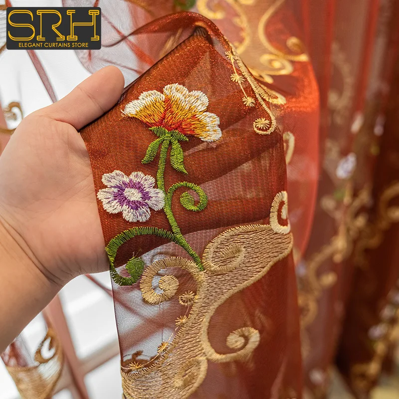 American Embroidered Window Screen Pastoral Flowers Living Room Bedroom Balcony Gauze Curtain Transmitting Luxury Tulle Custom