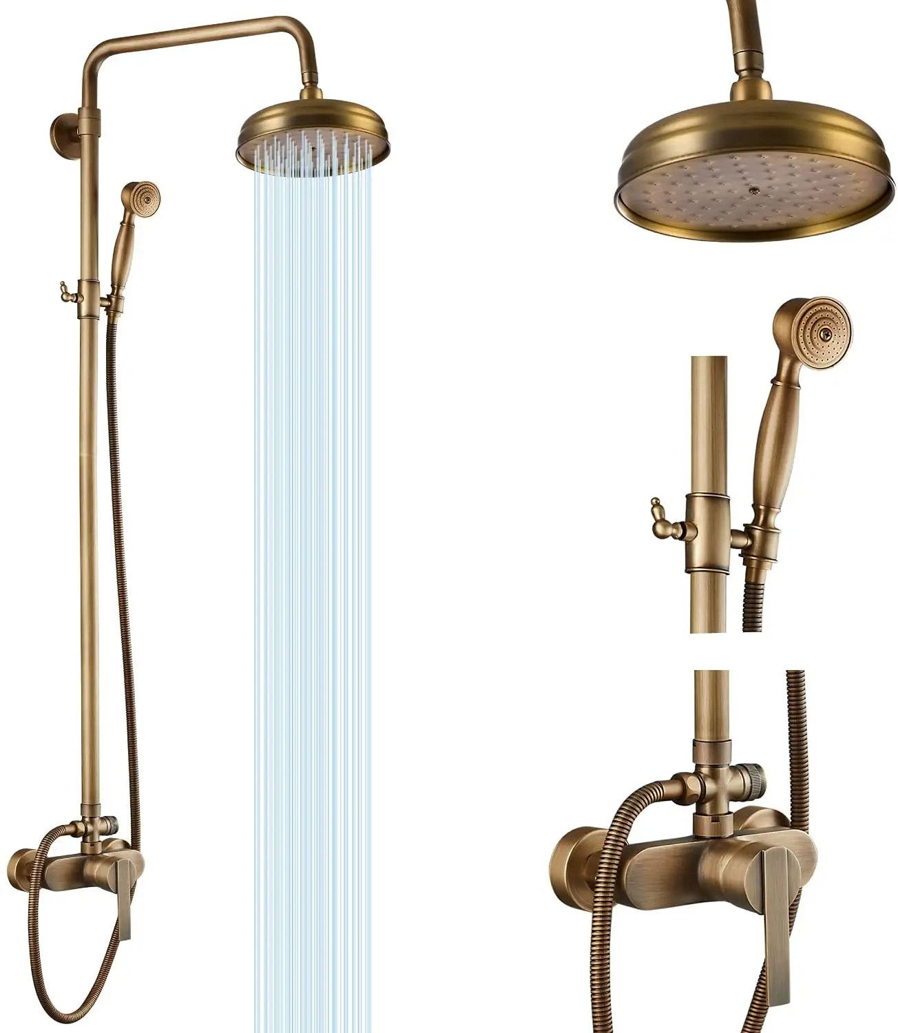 

Rainfall Bathroom Shower Set Brass Antique Shower Mixers with Handshower Single Handle Wall Mounted Shower Faucet Tap