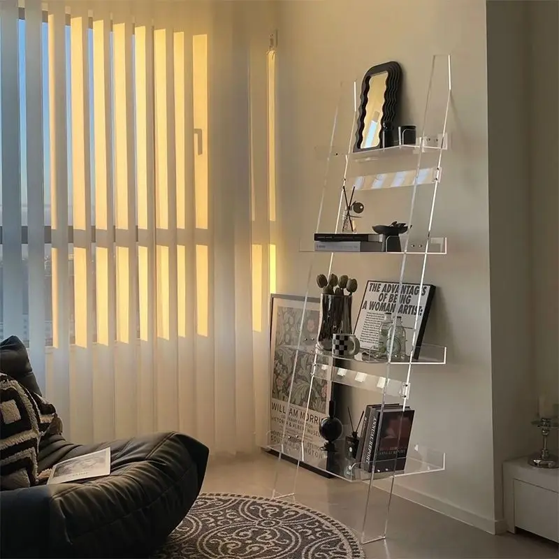 

Acrylic Wall-mounted Bookshelf for Bedroom Multi-level Display Stand Creative Drop-down Transparent Bathroom Storage Rack