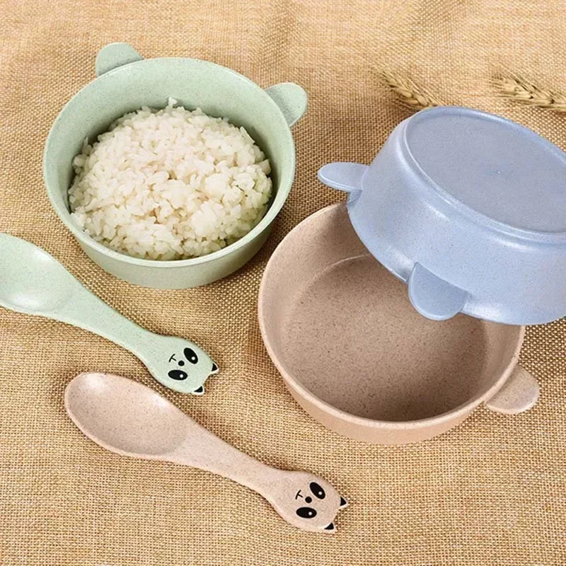 Cute Children's Rice Bowl Spoon Set Tableware Instant Noodle Bowl Cartoon Panda Style Wheat Heat Preservation Anti-scalding Bowl