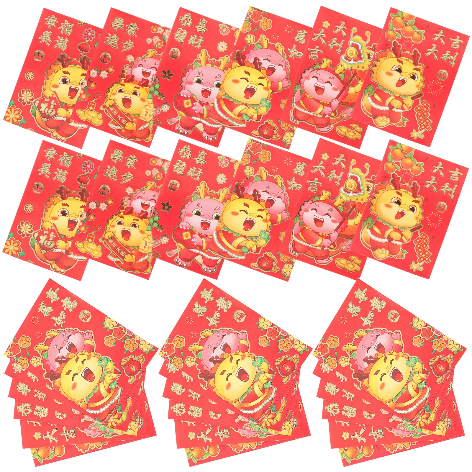 

30Pcs Dragon Year Red Envelopes Chinese New Year Red Packets Embossed Traditional Design Festive Money Envelopes for Lunar