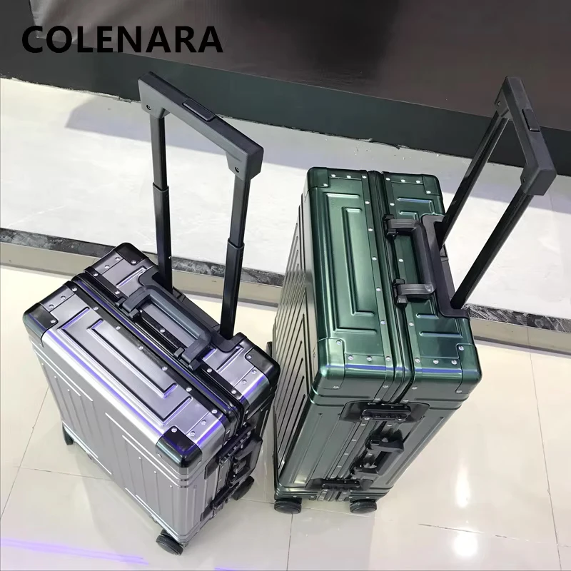 COLENARA Men's Suitcase Full Aluminum Magnesium Alloy Boarding Box Large Capacity Trolley Case 20