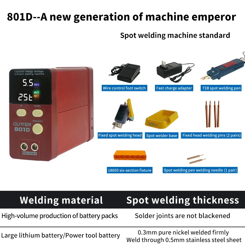 Capacitor Mobile Spot Welder 801D Capacitor Energy Storage Pulse Welding Machine Battery Welder Spot Welder 0.2mm 100-240V