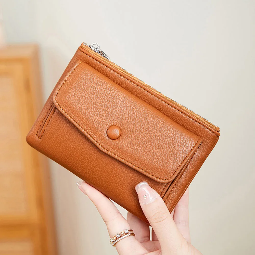 Double Zippered Wallet Portable Coin Pocket Wallet Women'S Short Wallet Fashionable For Office Dating School