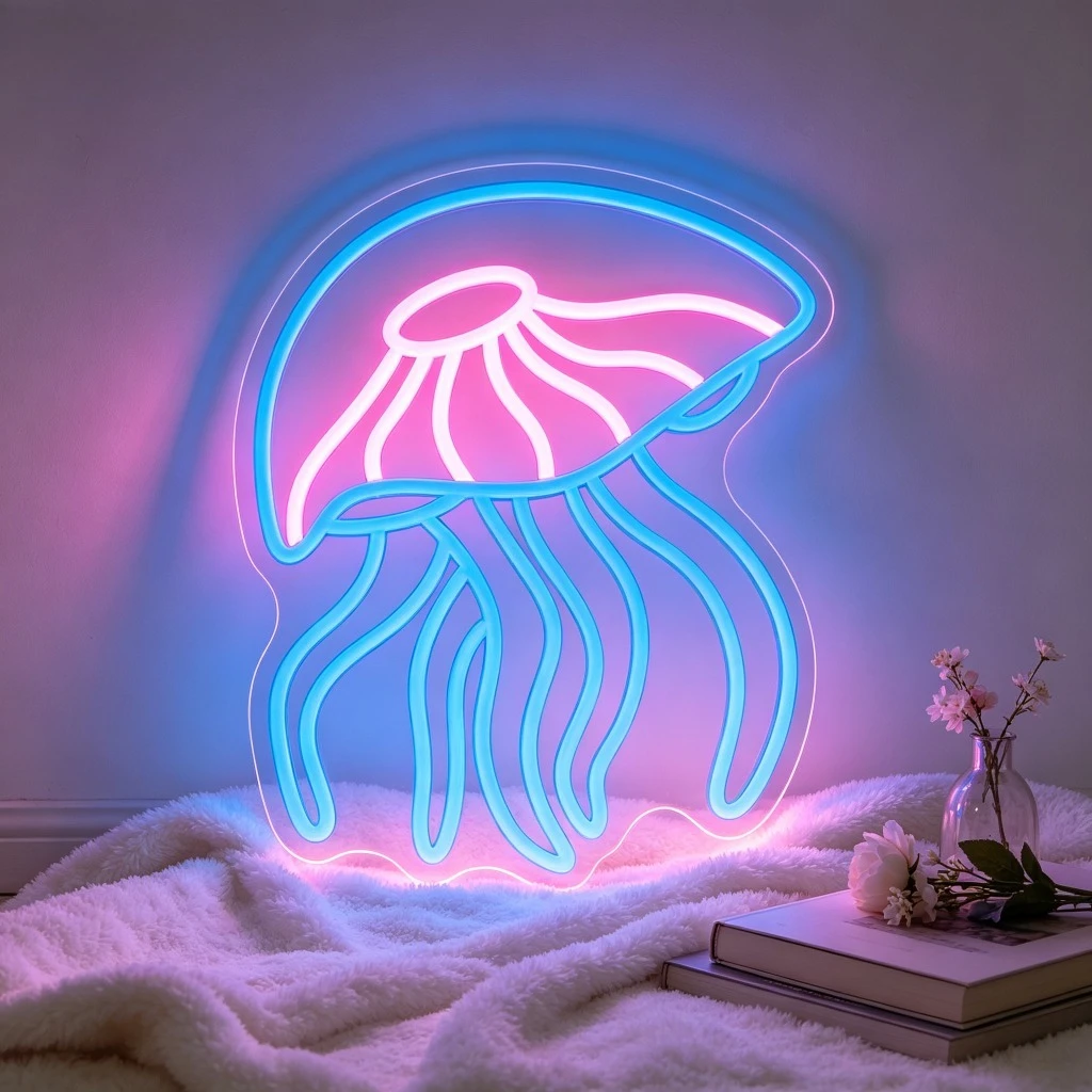 Jellyfish Neon Sign LED Light for Kids Room Bedroom Decor USB Rechargeable Wall Art Sign Ocean Animal Theme Lighting Gift