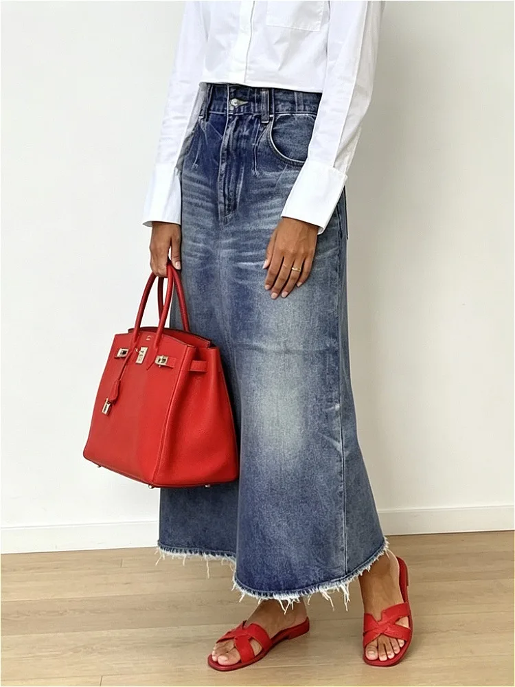 

Modigirl 2026 Fall Long Demin Skirt for Women Trendy Winter Spring Party Streewear Daily Classic Blue Jean Maxi Skirts Bottoms