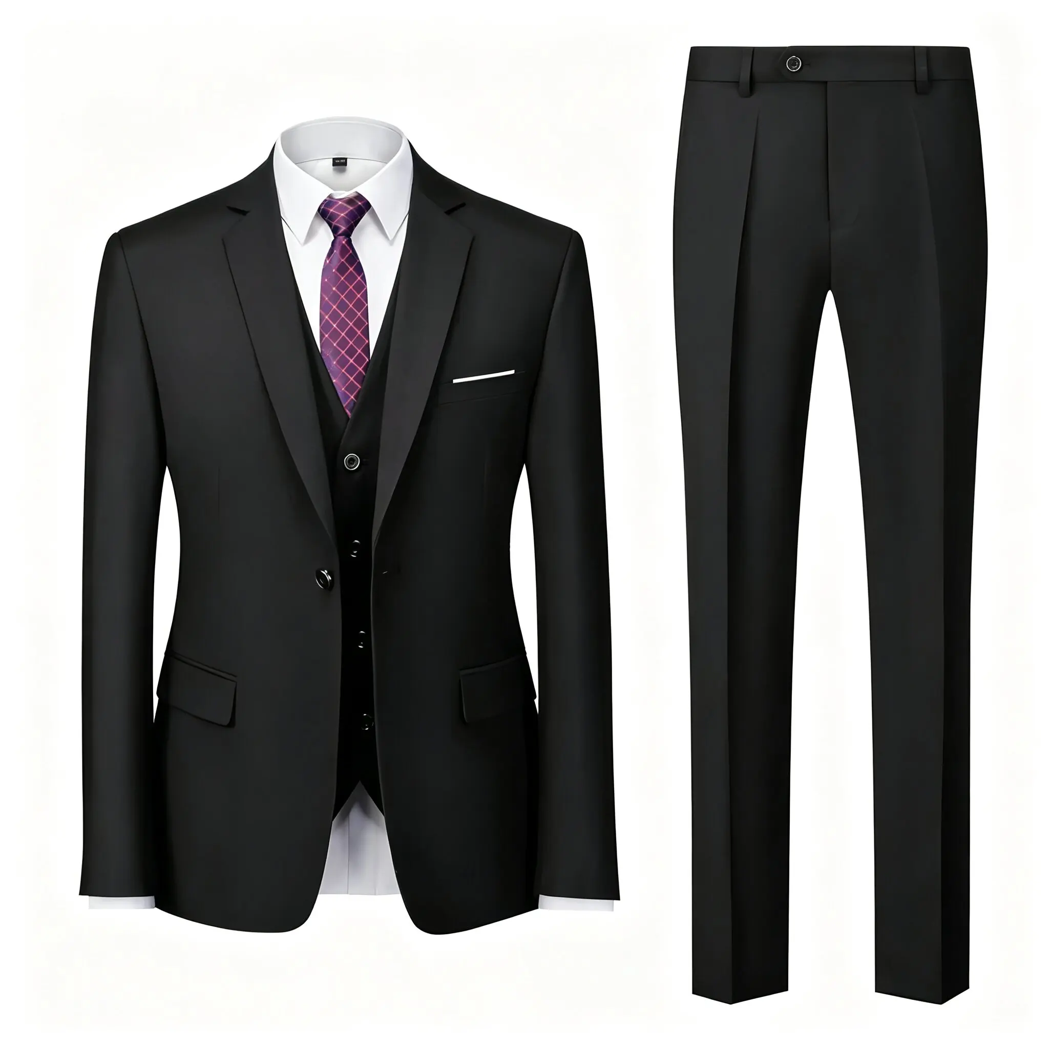 Boutique Solid Color Men's Official Business Suit Bride's Wedding Dress Party Male Suit ( Jacket + Vest + Pants )