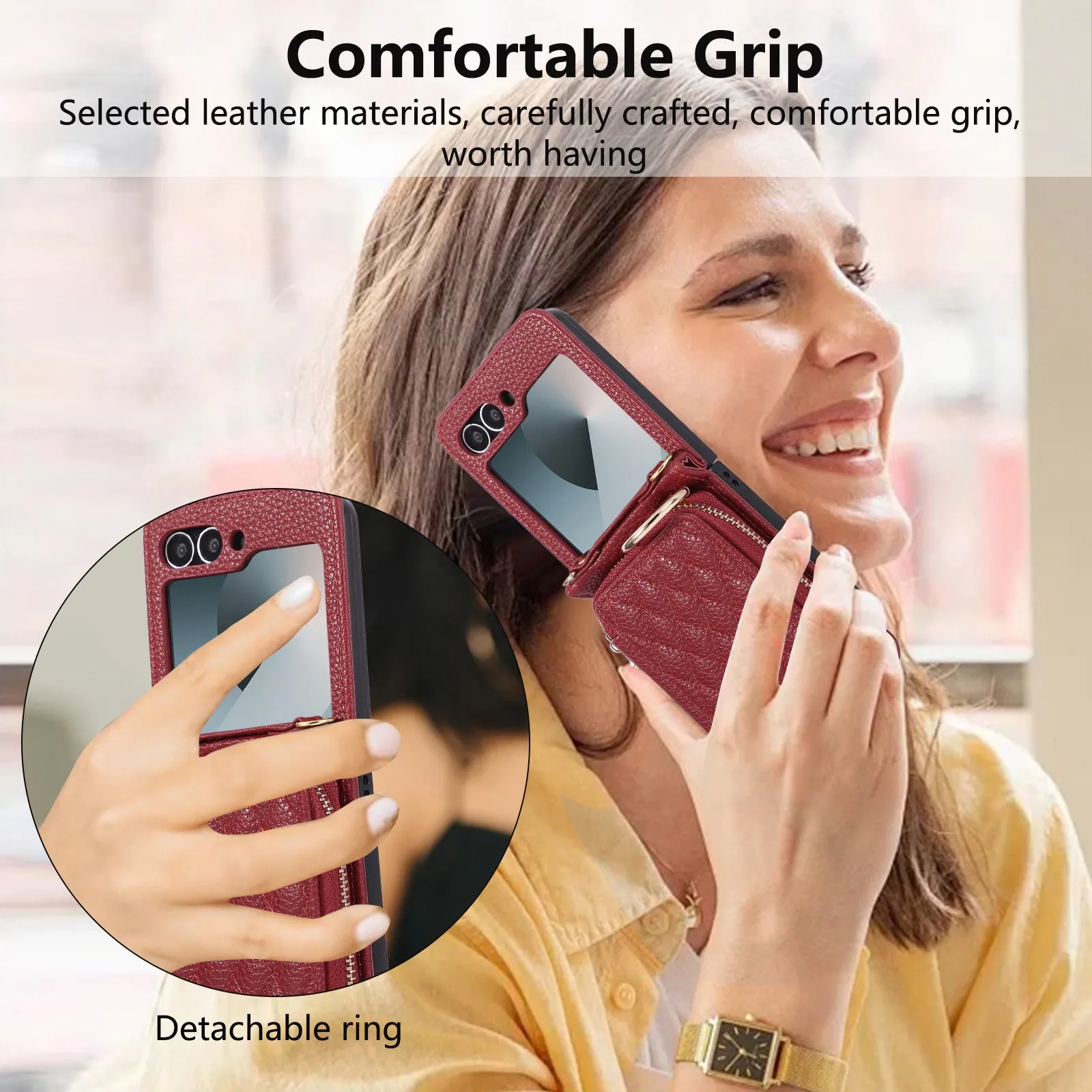 Grid Crossbody Case for Samsung Z Flip 8 7 6 5 4 3 Flip8 Flip6 Flip5 Flip4 Leather Case Lanyard Phone Case Cards Cash Pocket - view 6