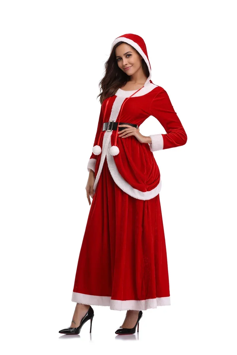 Disfraz de Navidad para mujer adulta Vestido con capucha de manga larga de Papá Noel