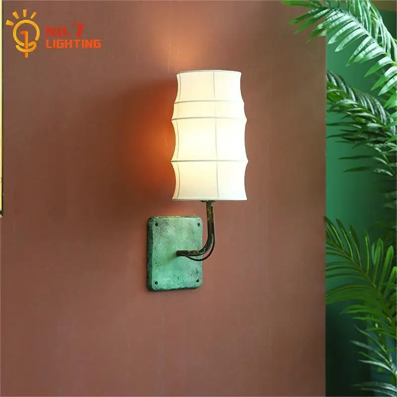 

Chinese Classical Medieval Zen Art Decorative Wall Lamp LED E27 Fabric Copper Wall Mounted Bedside Living/tea Room Study Coffee