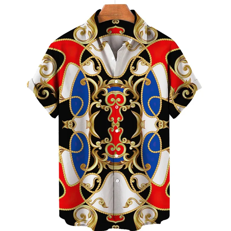 

Покупка гавайских мужских рубашек с короткими рукавами, свободных и дышащих рубашек в стиле барокко, повседневных, модных, роскошных и легких.