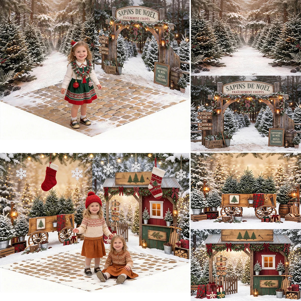 Christmas Tree Farm Rustic Arch Photography Backdrop Winter Snow Forest Kids Holiday Party Photo Studio Background Props