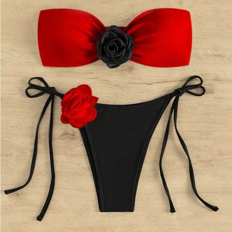 

Комплект бикини с 3D цветами, женское нижнее белье, летний пляжный комплект в богемном стиле, сексуальное бикини, кокетливый корсет, эстетичное бикини в нежном стиле
