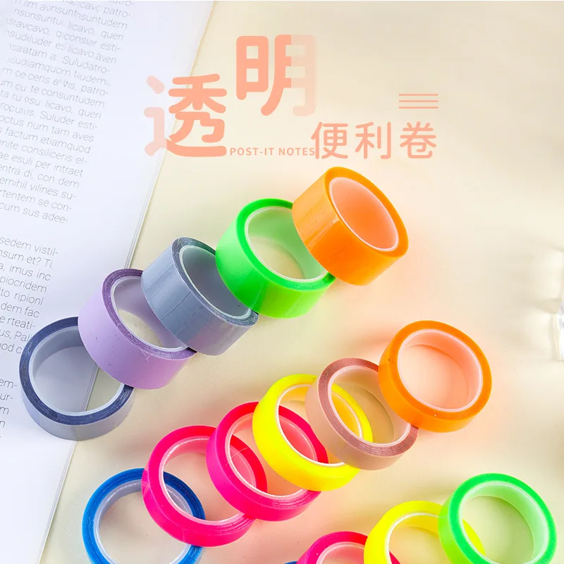 5 Rollen, 5 Farben, Aufkleber, transparent, fluoreszierend, Index-Tabs, Flaggen, 5 m, Haftnotizen, Schreibwaren, Kinder, Geschenk, Schule, Bürobedarf – Detail 1