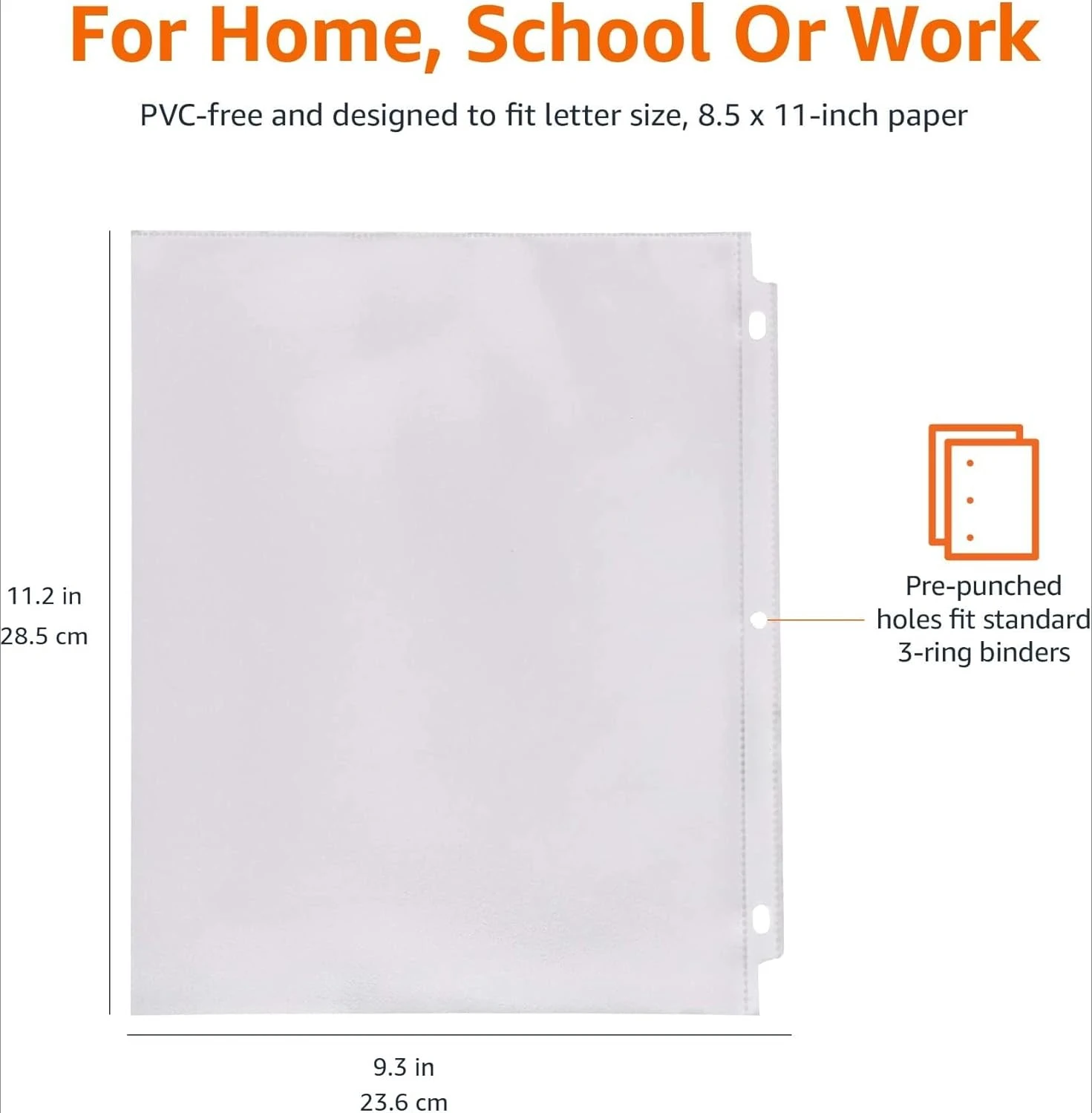 Protetores de folha transparente para fichários de 3 anéis - 8,5 x 11 polegadas, polipropileno, pacote com 100