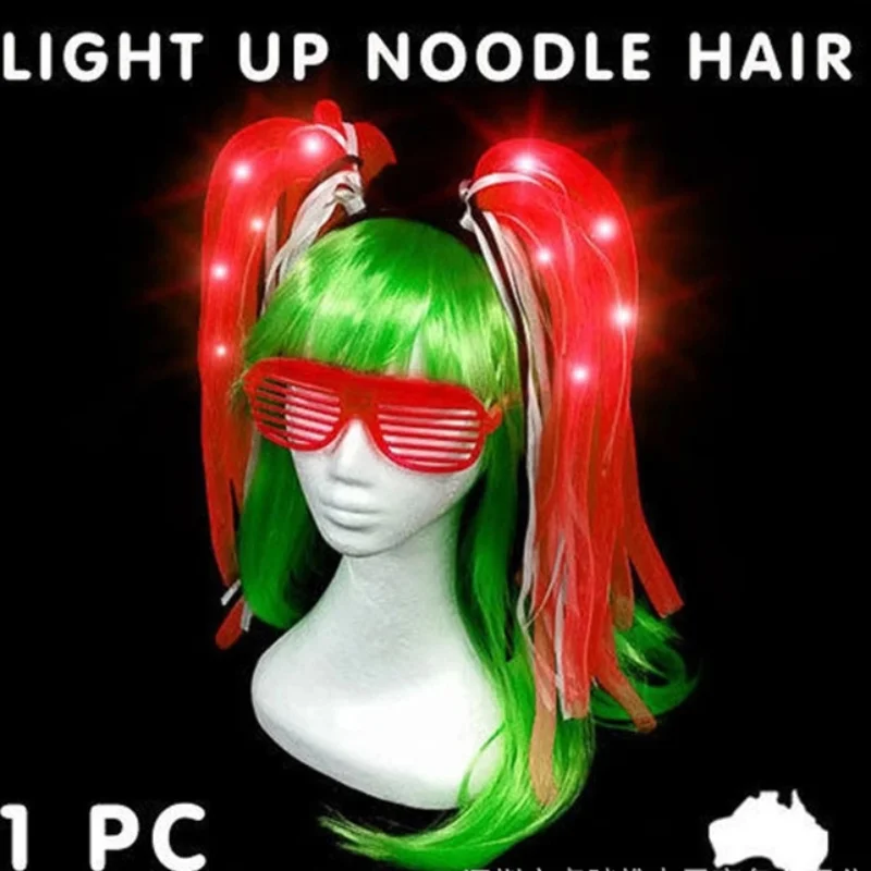 LED Light Up Flashing Neon Party Rave Wear Noodle Hair Luminous Glow Hairband Halloween Dress Nightclub DJ Dancer Accessories