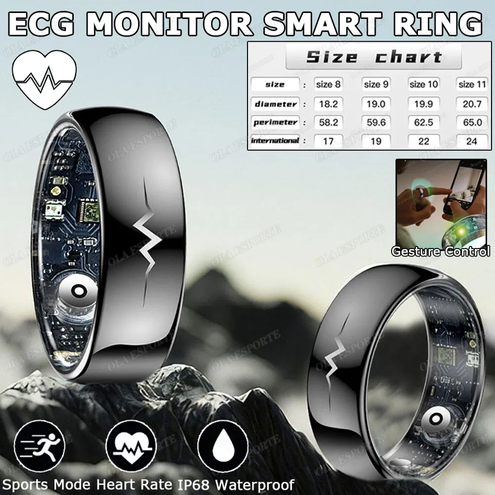 

2025 Smart Ring ECG Monitor Heart Rate Body Temperature Sleep Health Monitor Remote Control 3ATM Waterproof Women Men Smartring