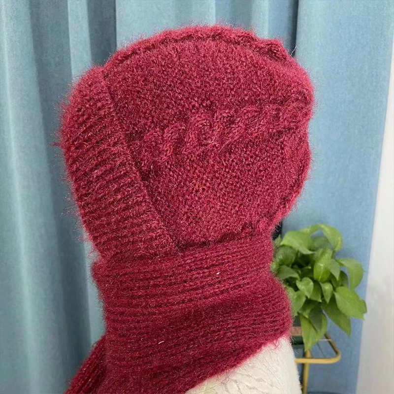 Integrated Ear Protection Windproof Cap Scarf Knitting Thick Warm Ear Guard Hat Winter Siamese Windproof Hat Scarf Set