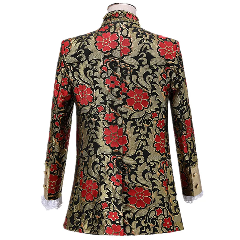 2027 Men's Red European Double-breasted Vintage Dress Suit Three-piece, Blue Men Sets, Opera, Stage Performance Costumes