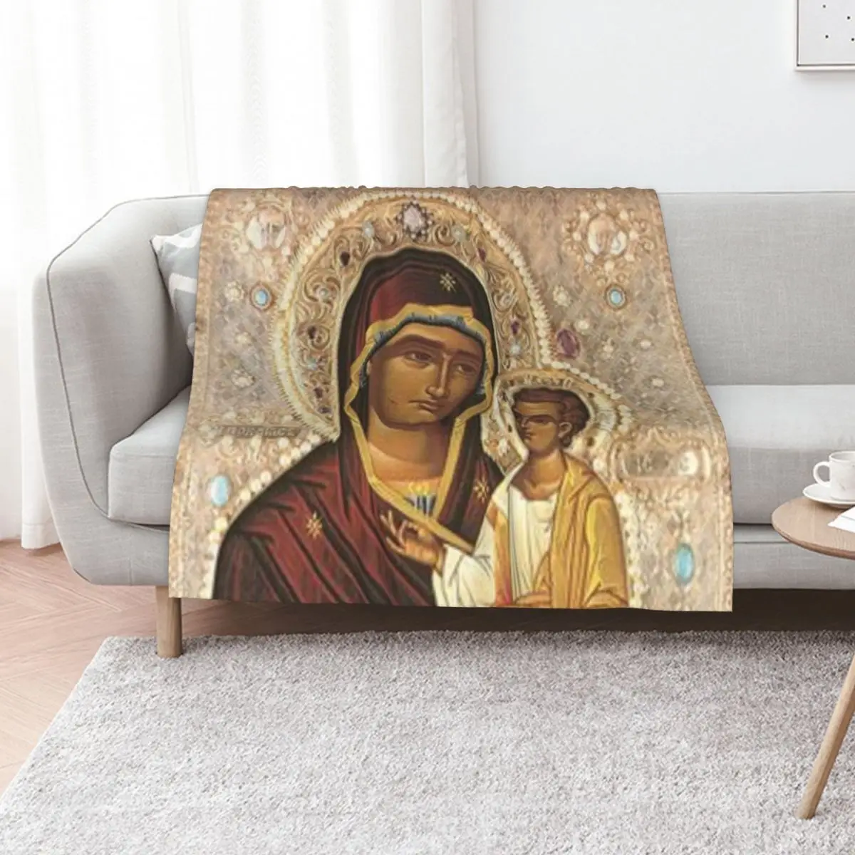 

Virgin Mary and Baby Jesus: The Iveron Theotokos Throw Blanket Single wednesday Soft Plaid Warm Blankets