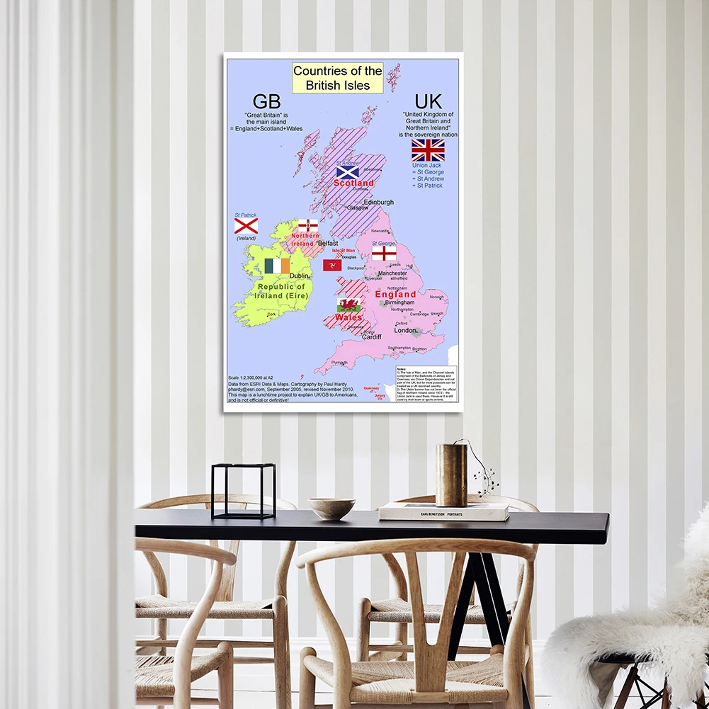 The United Kingdom Map Unframed Print Non-woven Canvas Painting Wall Art Poster Living Room Home Decoration 100*150cm