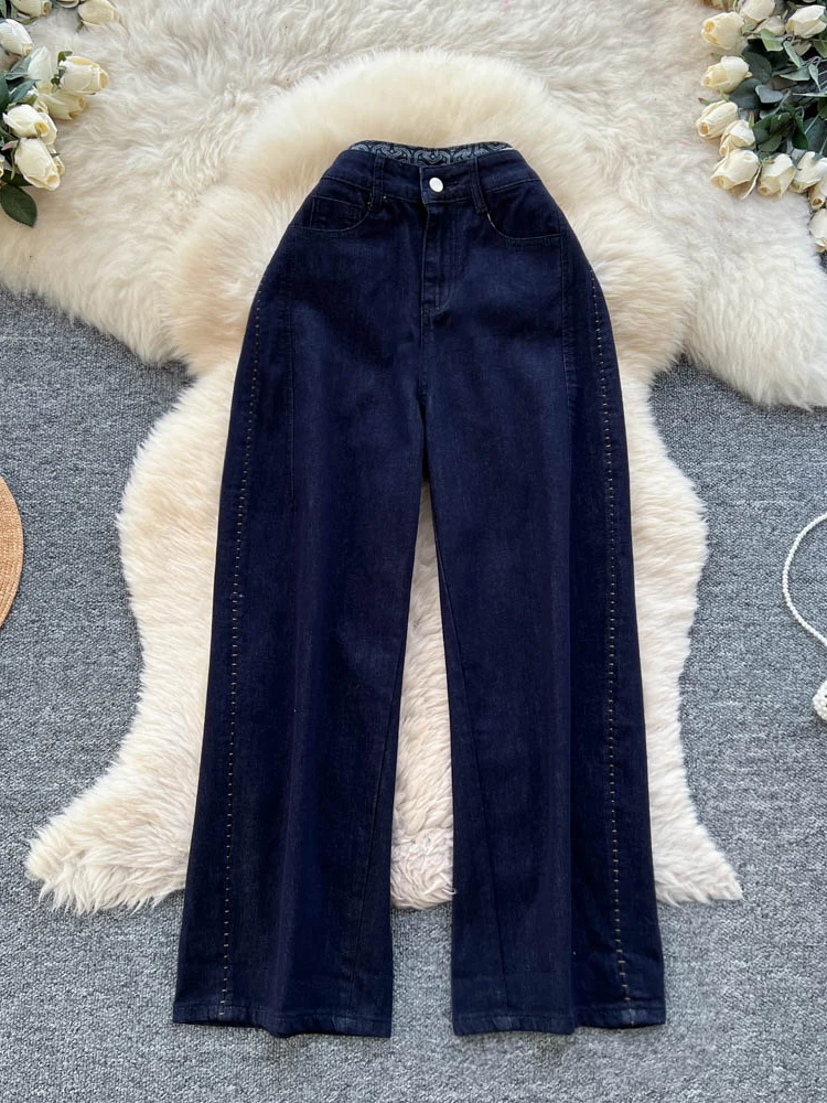 Koreanische Sle Hohe Taille Breite Bein Jeans frauen Herbst Winter Abnehmen Neun Punkt Hosen hine Stickerei Dekorative Nähte