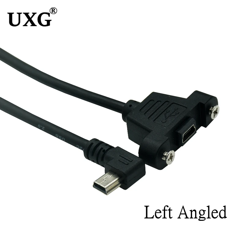 Up Down Right Left Angled 90 Degree Angle USB Extension Cable Mini USB Panel Mount Type Male to Female Adapter Cable with Screws