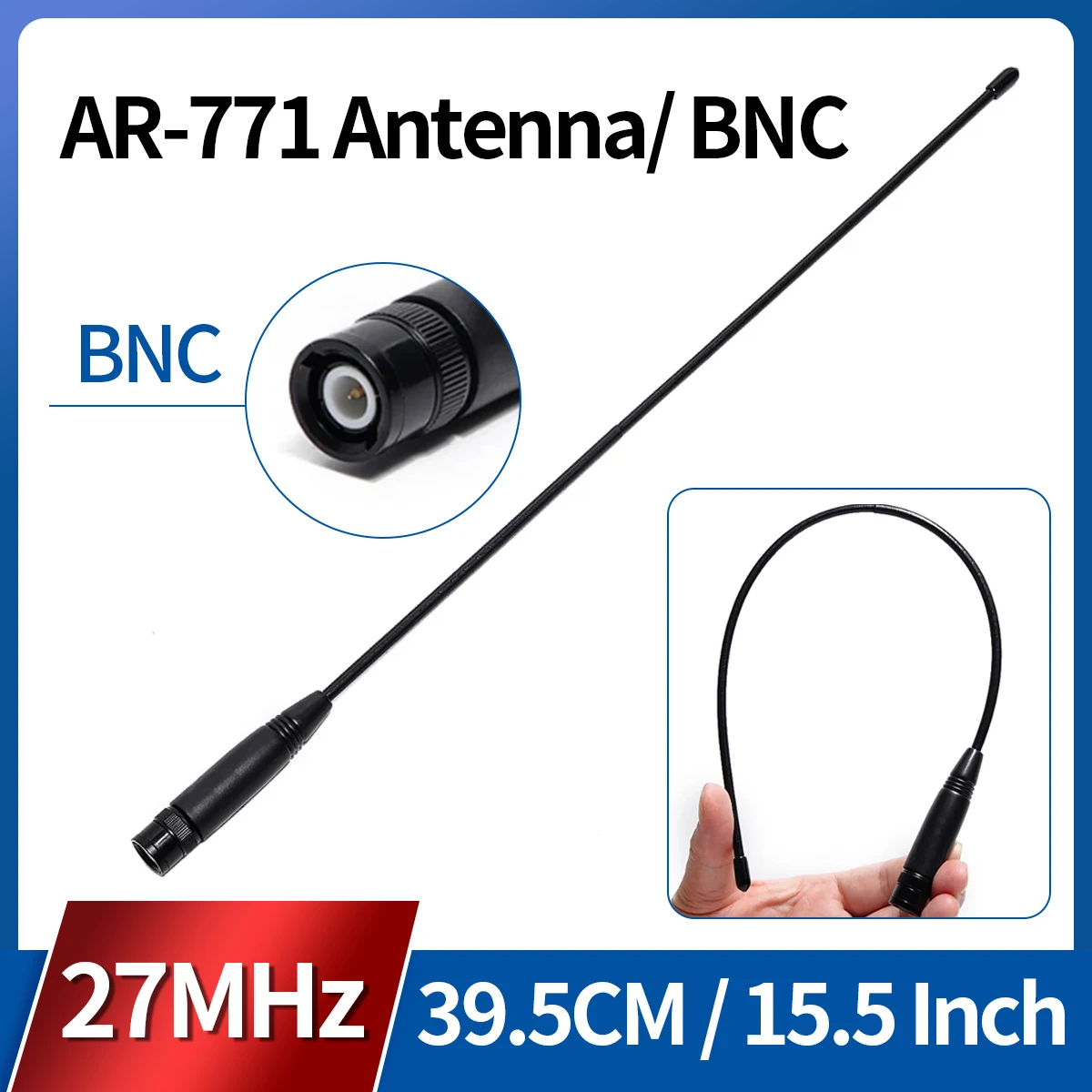 ABBREE AR-771 27Mhz 39,5 CM BNC antena de látigo para Uniden Cobra RadioShack Midland Anytone Radio CB portátil/portátil