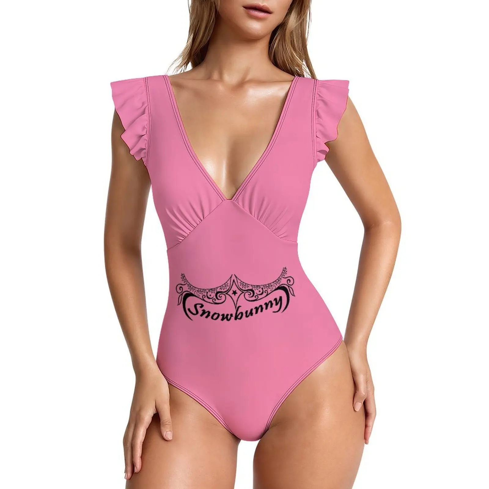 Snow Rabbit women's one-piece swimsuit sexy V-neck swimsuit ruffled belly control Monokini swimsuit s-XXL