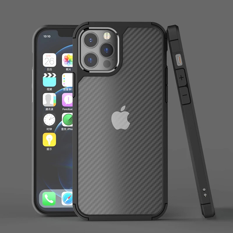 Luxury Carbon Fiber Shockproof Case for iPhone 14 13 12 Mini 11 15Pro Max X XR XS 7 8 Plus  Matte Bumper Transparent Armor Cover