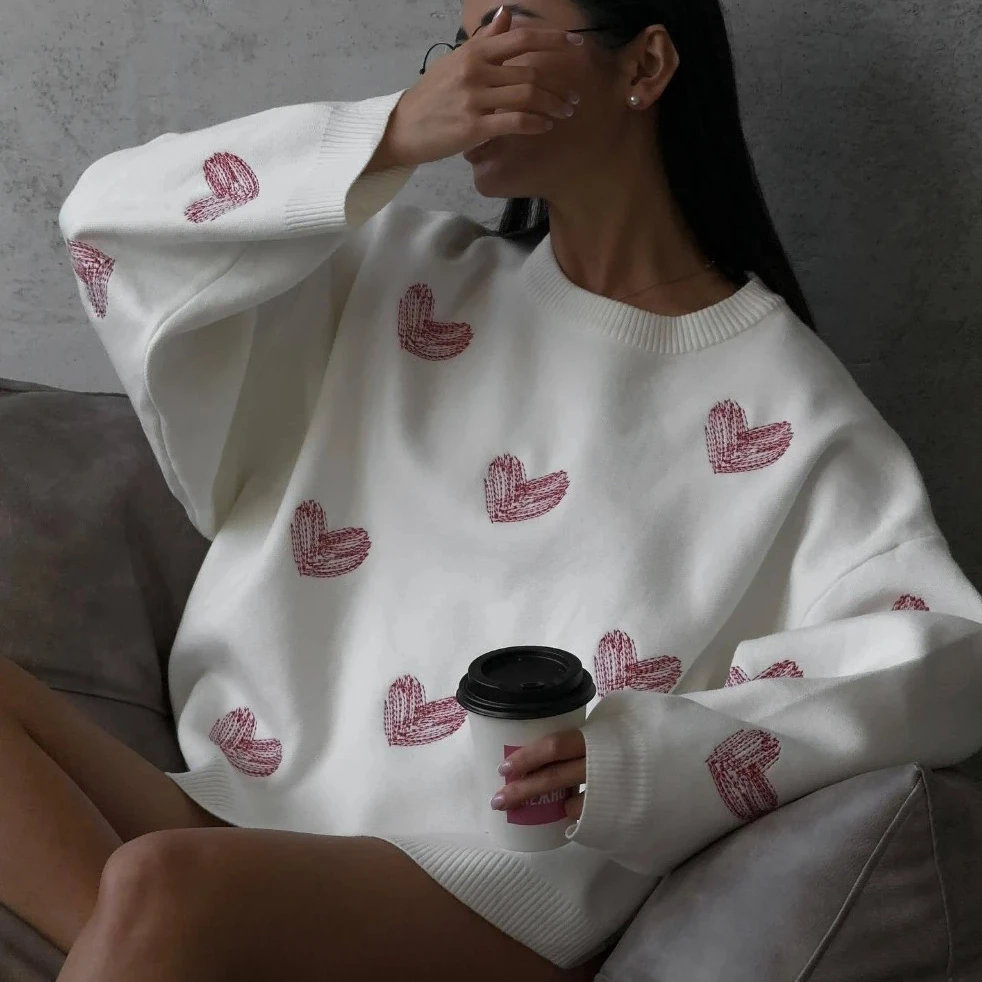 

Новый женский свитер-худи свободного кроя с круглым вырезом и длинными рукавами, вязаный, теплый, осенне-зимний, в цвете «Любовь»